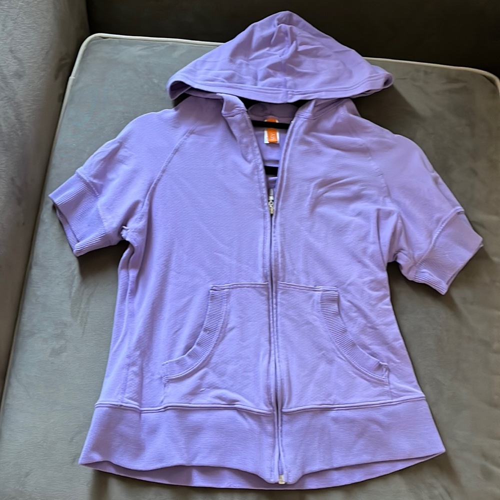 LUCY lilac short sleeve zipper up hoodie jacket with 2 front pockets